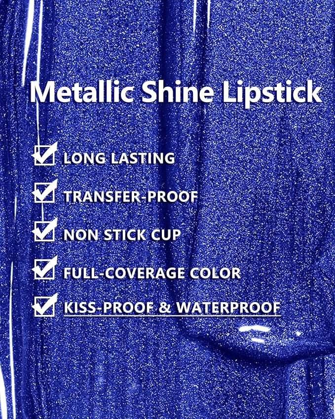 MAKI YIKA Blue Lipstick for Women Metallic Lipsticks Glitter Long Lasting Lipstick No Smudge No Transfer Liquid Pink Lip Gloss (BR015 Blue Storm)