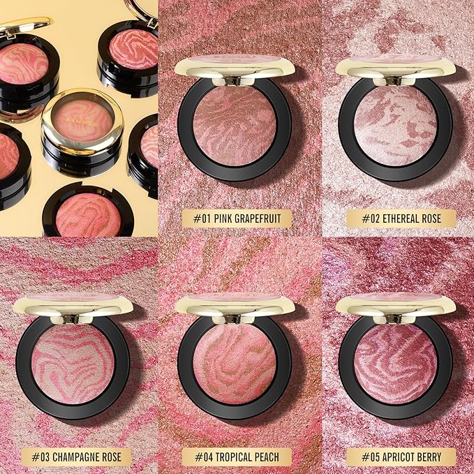 KIMUSE Baked Blush, Lighting Glow Marbleized Blush Powder Face