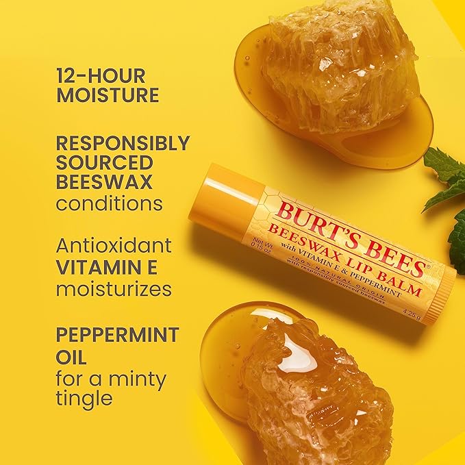 Burt's Bees Lip Balm, Lip Moisturizer With Responsibly Sourced Beeswax, with Vitamin E & Peppermint Oil, Natural Origin Moisturizing Care, 1 Tube, 0.15 oz.