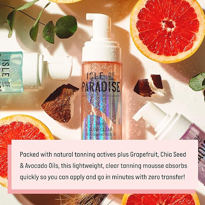 Isle of Paradise Glow Clear Self Tanning Mousse, Light (Sunkissed Glow) - Brightening and Color Correcting Tanning Foam, Vegan and Cruelty Free, 6.76 Fl Oz