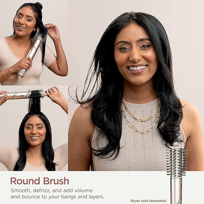 Shark FlexStyle Round Hot Air Brush Attachment for Blow Dryers, Hair Styling Tool for Straight, Wavy, Curly, and Coily Hair, Stone