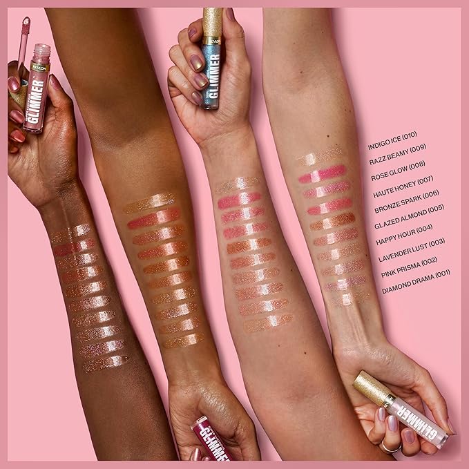 REVLON Super Lustrous Glimmer Gloss, Non-Sticky Lip Gloss, High-Shine Finish, Plant-Based Glitter, 005 Glazed Almond, 0.13 fl oz