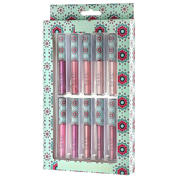 Nicole Miller Lip Gloss Collection Shimmery Glosses for Women and Girls Long Lasting Color Set with Rich Varied Colors, Pink Glossy, 10 Count (Pack of 1)