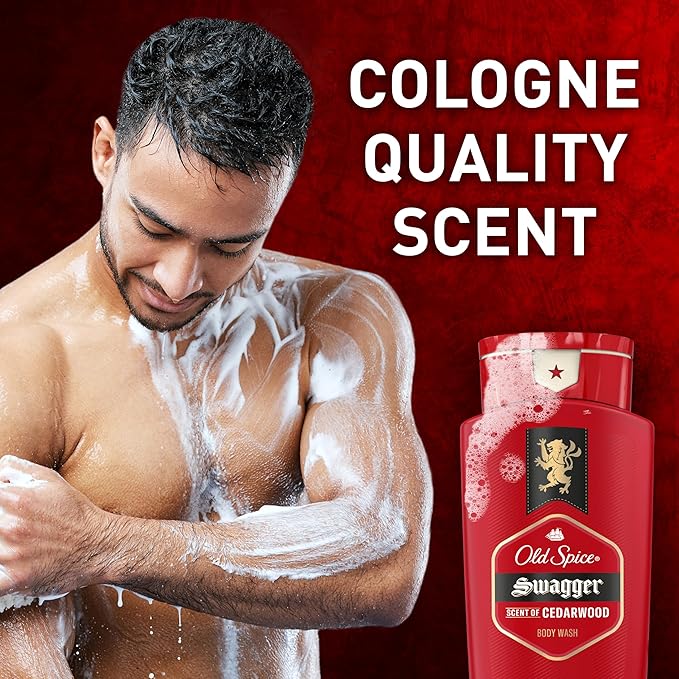 Old Spice Refreshing Body Wash for Men, 3X Defense, 24/7 Shower Fresh with Long Lasting Scent, Red Collection, Swagger with Cedarwood Scent, 24 oz (Pack of 2)