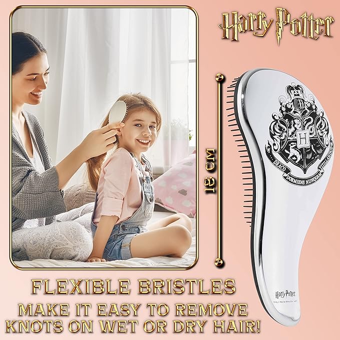 Harry Potter Gifts for Girls Hair Brush for All Hair Types Detangling Styling Women Beauty Accessories Handbag Size Official Product (Silver)