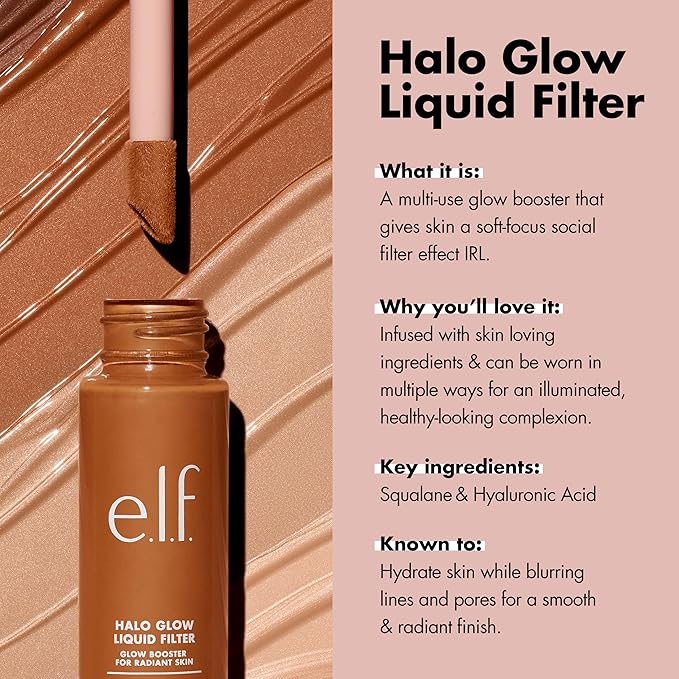 e.l.f. Halo Glow Liquid Filter, Complexion Booster For 5 Medium/Tan