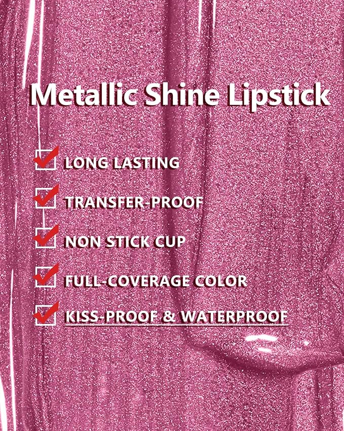 MAKI YIKA Metallic Pink Lipstick Long Lasting Hot Pink Lipsticks for Women, High Shine Glitter Lipstick No Smudge Transferproof Liquid Lip Gloss (BR01 Love Story)