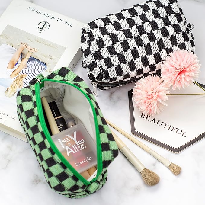 Pazimiik checkered makeup bag for