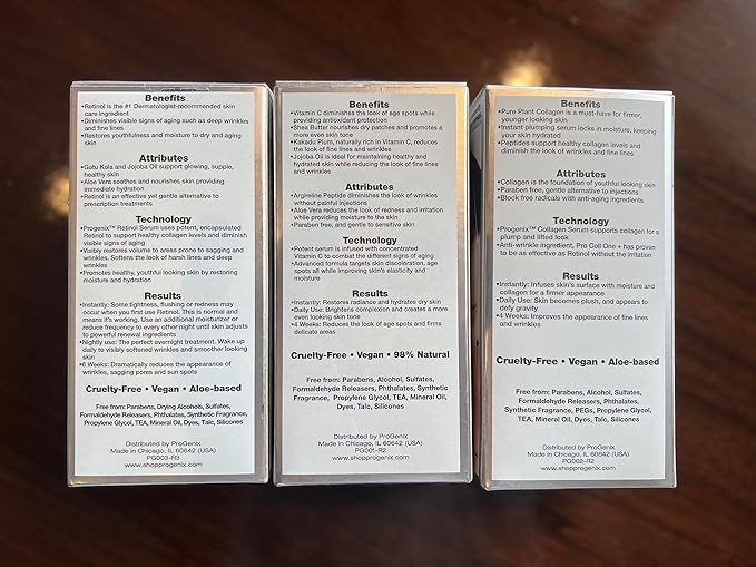 Professional Skin Care Set. Anti-aging Serum Set Contains Collagen Serum, Retinol Serum, Vitamin C Serum. Helps W/Appearance Of Wrinkles, Plump Skin, & Brighten Skin, 1 Fl Oz (3-Pack)