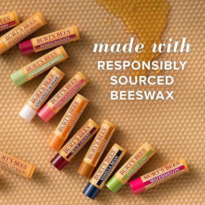 Burt's Bees Lip Balm - Pomegranate, Lip Moisturizer With Responsibly Sourced Beeswax, Tint-Free, Natural Origin Conditioning Treatment, 4 Tubes, 0.15 oz.