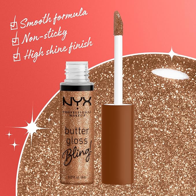 NYX PROFESSIONAL MAKEUP Butter Gloss Bling Lip Gloss, Non Sticky and Shiny Vegan Lip Makeup - Shimmer Down