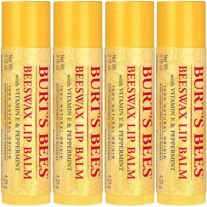 Burt's Bees Lip Balm - Original Beeswax, Lip Moisturizer With Responsibly Sourced Beeswax, Tint-Free, Natural Origin Conditioning Treatment, 4 Tubes, 0.15 oz.