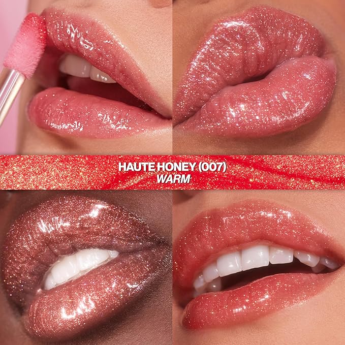 REVLON Super Lustrous Glimmer Gloss, Non-Sticky Lip Gloss, High-Shine Finish, Plant-Based Glitter, 007 Haute Honey, 0.13 fl oz