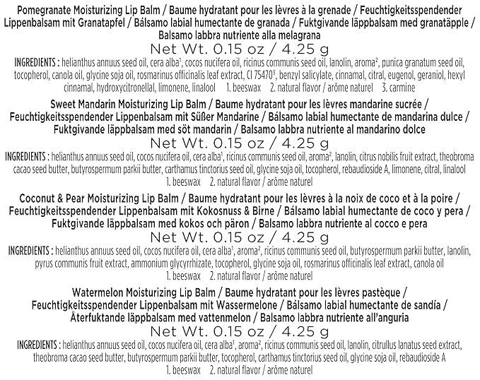 Burt's Bees Gifts Ideas - Just Picked Lip Balm Set, Pomegranate, Watermelon, Sweet Mandarin, Coconut & Pear, Natural Origin Lip Treatment, 4 Tubes, 0.15 oz.