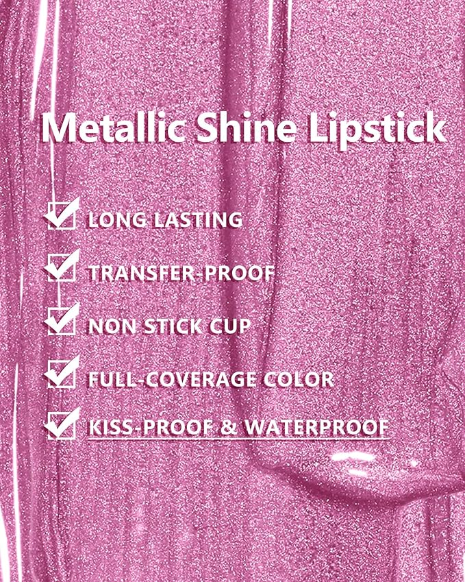 MAKI YIKA Pink Lipstick for Women Metallic Lipsticks Glitter Long Lasting Lipstick No Smudge No Transfer Liquid Lip Gloss (BR012 Paradise)