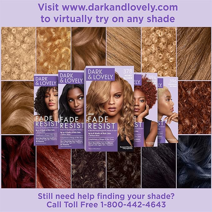 SoftSheen-Carson Dark and Lovely Fade Resist Rich Conditioning Hair Color, Permanent Hair Color, Up To 100 percent Gray Coverage, Brilliant Shine with Argan Oil and Vitamin E, Midnight Blue