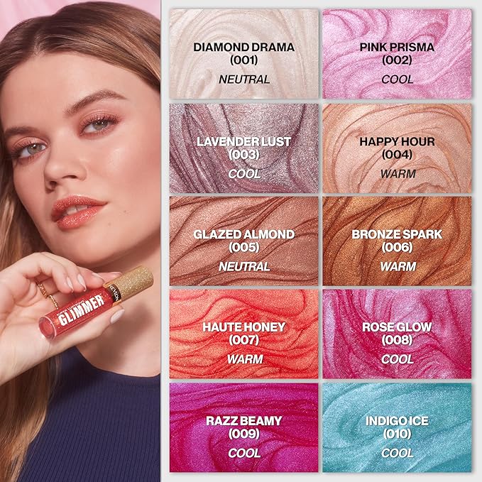REVLON Super Lustrous Glimmer Gloss, Non-Sticky Lip Gloss, High-Shine Finish, Plant-Based Glitter, 008 Rose Glow, 0.13 fl oz