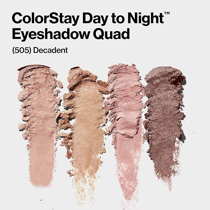 Revlon ColorStay Day to Night Eyeshadow Quad, Longwear Shadow Palette with Transitional Shades and Buttery Soft Feel, Crease & Smudge Proof, 505 Decadent, 0.16 Oz
